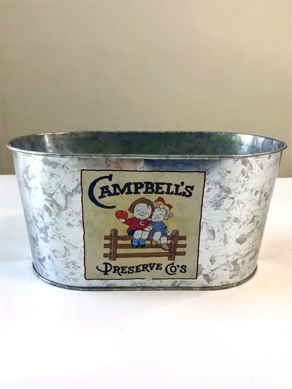 Vintage Campbells Soup Preserve Co Galvanized Metal Tin Container Oval Tub 2000
